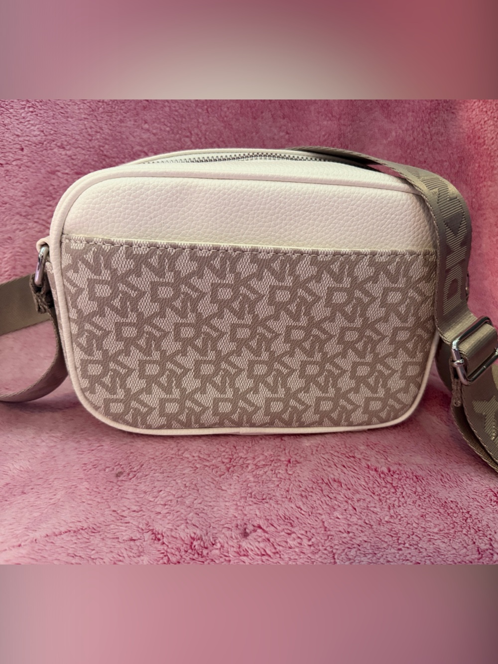 DKNY Blush Pink Logo Camera Crossbody with Taupe Strap - Picture 2 of 4